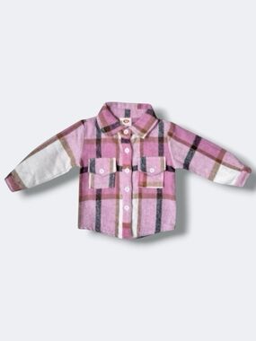 Imekis Girls Plaid Flannel Shacket Baby 9-12M Pink Button Front Shirt Winter